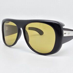 Vintage 7136 Black Frame Polarized Green Lens Fisherman Sunglasses w Side Shield